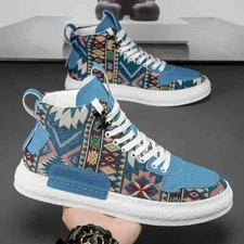 Men's High Top Printed Fabric Shoes Breathable Soft Sole Casual Sports Sneakers