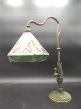  RARE - LAMPE DE BUREAU BRONZE ET TULIPE VITRAIL- 1920/30
