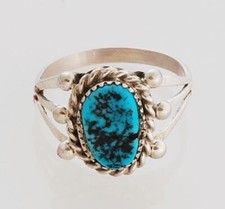 Native American Navajo Handmade Sterling Silver with Turquoise Ring Size 9 1/2