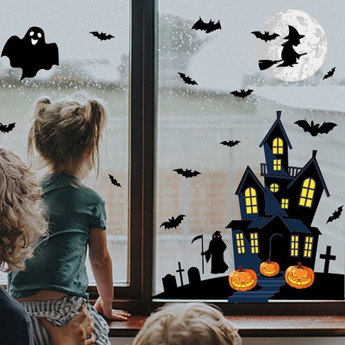 Ghost Bat Witch Window Sticker Halloween Glass Sticker Haunted Electrostatic PVC - Picture 10 of 12