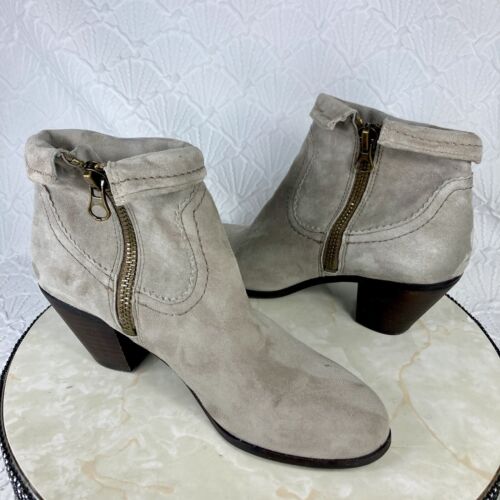 Sam Edelman Ankle Booties Womens Size 9.5 Gray Suede Fringe Western Cowboy Boots - Picture 10 of 12