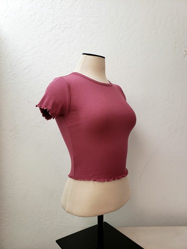 Women Basic Casual Stretch Ribbed Short Sleeve Crew Neck Crop Top Shirt RT52541 - Picture 2 of 21
