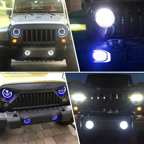 Blue Halo 7" LED Headlights DRL + 4" Fog Combo Kit For Jeep Wrangler JK JKU 07+ - Picture 11 of 12