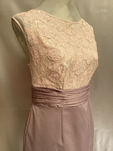 GORGEOUS DEBUT MINK & PALE PEACH FLORAL EMBROIDERED PENCIL EVENING DRESS SIZE 16 - Picture 7 of 18
