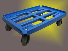 Scooter de transporte azul con rejilla para cajas 600x400mm con 4 ruedas K ø 100mm TK300