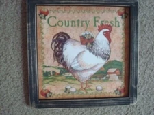 Primitive Country Print *COUNTRY FRESH CHICKEN* 9 1/2" x 9 1/2"in handmade frame
