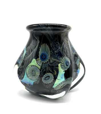 Robert Eickholt Deep Sea Art Glass Vase Blue Iridescent Dichroic Free Form 2006