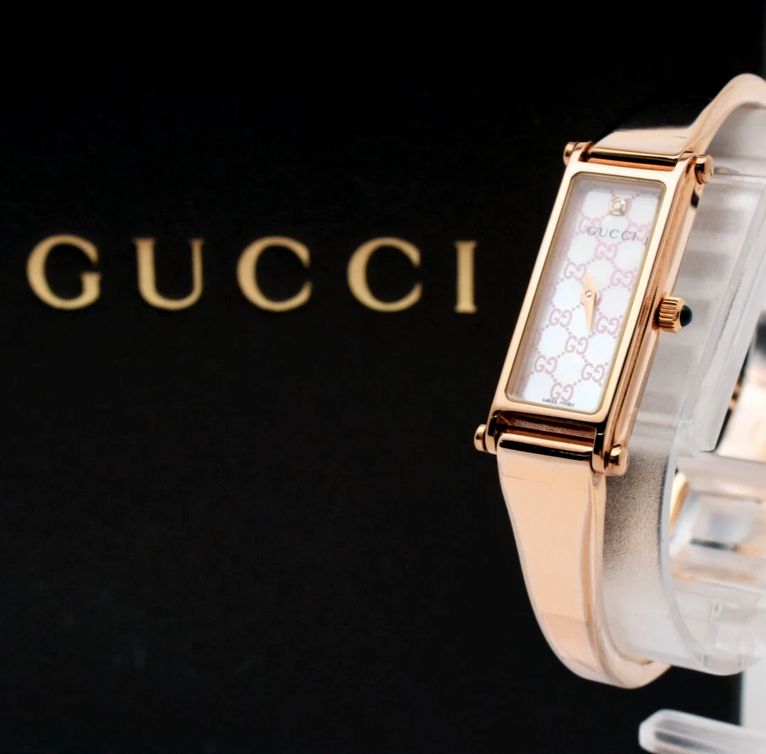 Montre pour femme neuve Batt [boîte presque comme neuve] GUCCI 1500 L rose 1P diamant or Qz JAPON