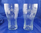 Set of 2 Vintage Clear COCA COLA COKE Fountain Glasses * Embossed Lettering * 6"