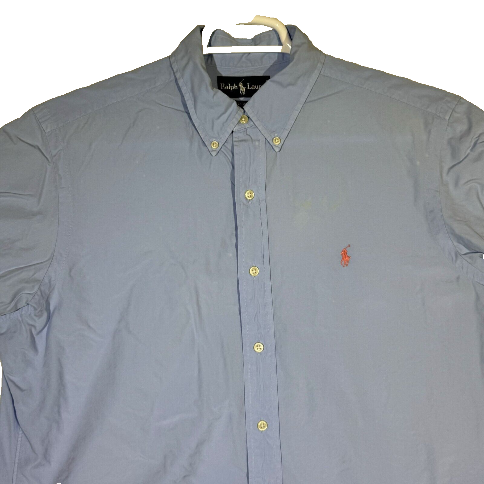 PONY Ralph Lauren Camicia Uomo Grande Blu Cotone Vestibilità Classica Manica Corta Bottoni M705