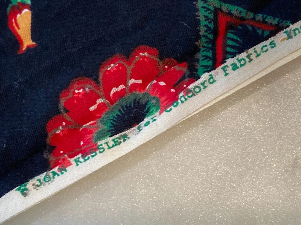 Vintage Red Flowers on Black Sewing Fabric 1.3 yds 40" Joan Kessler Concord - Image 4 of 4