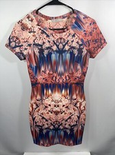Zara Scuba Dress Floral Short Sleeve Stretchy Sz S