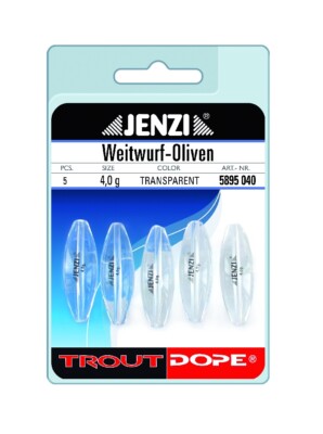 JENZI Weitwurf-Oliven Trout Dope Forelle Tremarella 2g 2,5g 3g 4g tranparent NEU