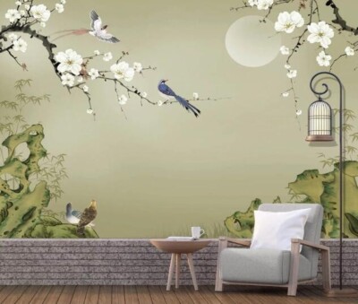 3D Flower Branch Bird G4502 Wallpaper Wall Murals Removable Self-adhesive Honey
