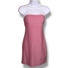 Medium Divided Pink Shimmer Fitted Bodycon Dress Strapless Stretch Event Party
