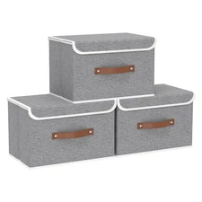 Collapsible Storage Bin, Cube Organizer Basket, Fabric Box with Lids, Washabl...
