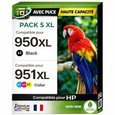 Pack 5 Cartouche 951XL HP Couleurs Haute capacité avec puce 26 ml - Photo 1/4