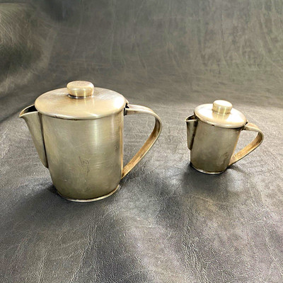 Sambonet Milch- & Zuckerset Metall silber satiniert mit Deckel Vintage