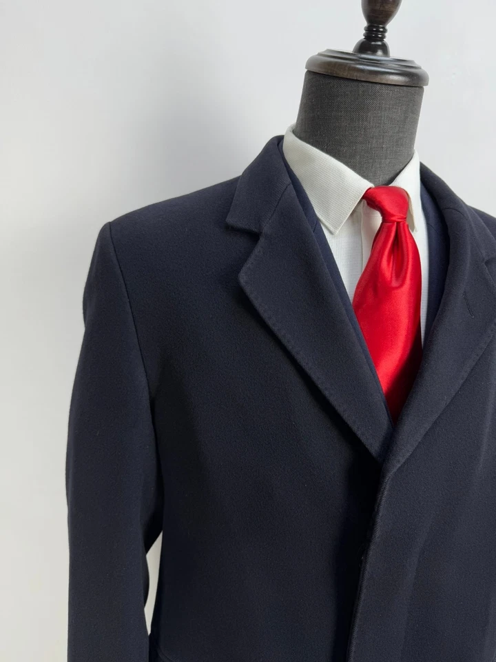 Vintage Men's HARRODS Cashmere wool navy blue Classic Overcoat US Size 42R 44R - Image 3 of 4