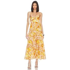 Zimmermann Yellow Orange Floral Strapless Tiered Midi Dress Sz 0