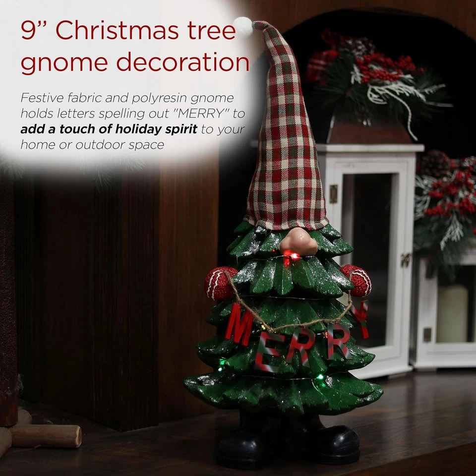 Alpine Corporation 28" H Poliresina Árbol de Navidad Feliz Gnomo Decoración con Foto 3 de 4