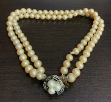 Vintage Faux Pearl Bead Double Stranded Choker Necklace