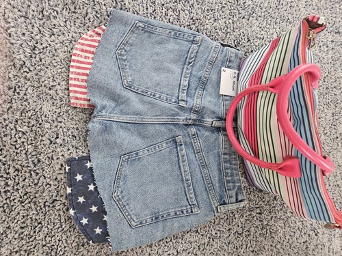 Old Navy Patriot Mädchen Shorts/Tasche Buch Kombi OG Gr. 2 Cutoffs blau mit Sternen - Bild 2 von 6