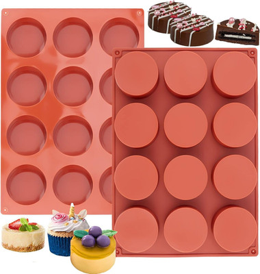 2Pack 12-Cavity Silicone Oreo Round Molds Cylinder Candy Chocolate Pudding Molds