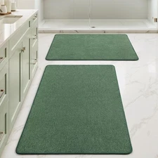 Christmas Green Set of 2 Ultra Thin Bathroom Rugs, Rubber Bath Mats for Bathr...