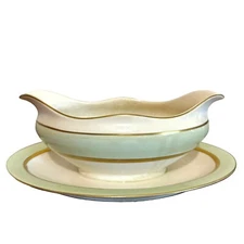 VTG Pope Gosser China Gravy Boat With Attached Underplate Spring Pattern