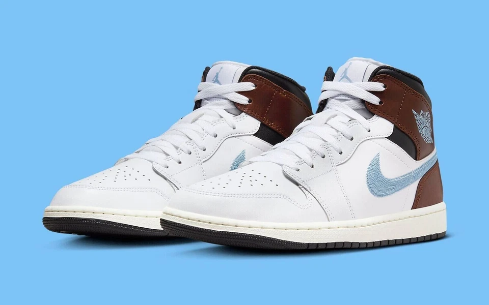 Air Jordan 1 Mid SE Blanco Azul Gris Negro Vela FQ7831-142 Hombre Multi Talla NUEVO Foto 2 de 4