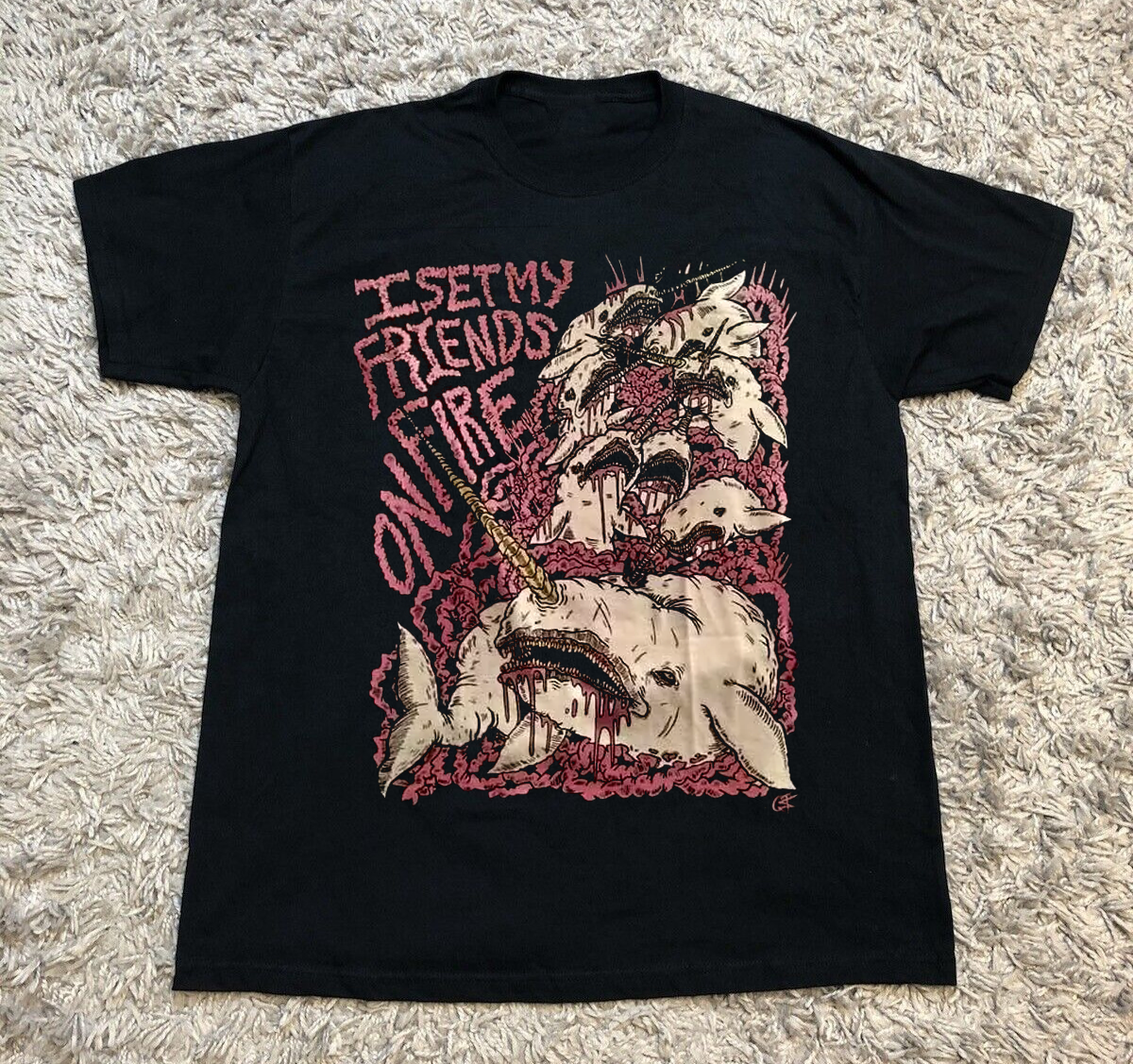 I Set My Friends On Fire Narwhals T-shirt Unisex Short Sleeve S