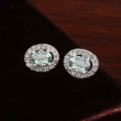 Flawless Fine Ceylon Green Spinel Oval 925Sterling Silver Gemstone Earrings Gif