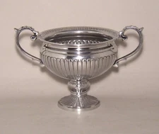 Compote Bowl Vase Polished Aluminum Revere Handle Pedestal Round  8"D 7.5"High