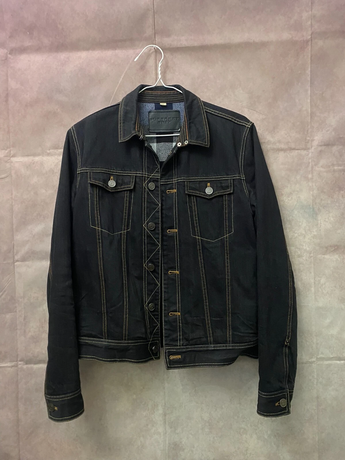 Giacca denim Burberry lusso a scacchi Nova taglia M blu scuro