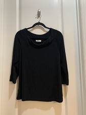 Coldwater Creek Black 3/4 Sleeves Round Neck Slinky Tee/top Large Made In USA