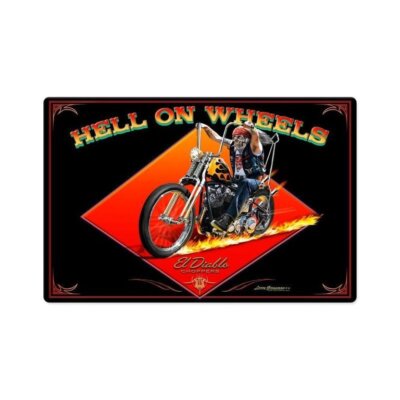 Larry Grossman Hell On Wheels Flame Biker Chopper Retro Sign Blechschild Schild