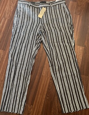 Banana Republic Avery Linen Blend Striped High Rise Ankle Pants Size 
