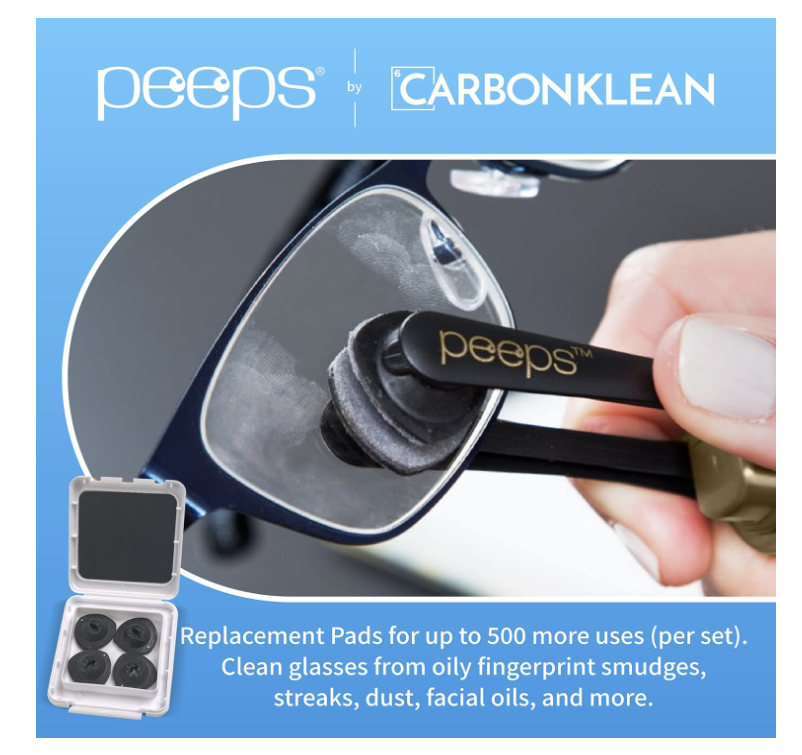 Peeps Eyeglass Cleaner Replacement Pad Kit Invisible Carbon Lens
