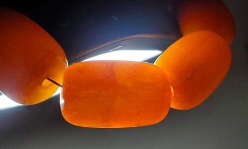 Vintage Butterscotch Amber Bakelite Large Bead Necklace Sterling Earrings 125Gr - Picture 18 of 20