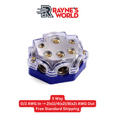 5 Way Distribution Block 0-4 AWG In, 2-10 AWG Out Car Audio Amp Power or Ground