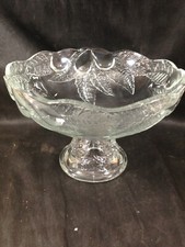 Clear Glass Teleflora Embossed Pear Pedestal Footed Bowl