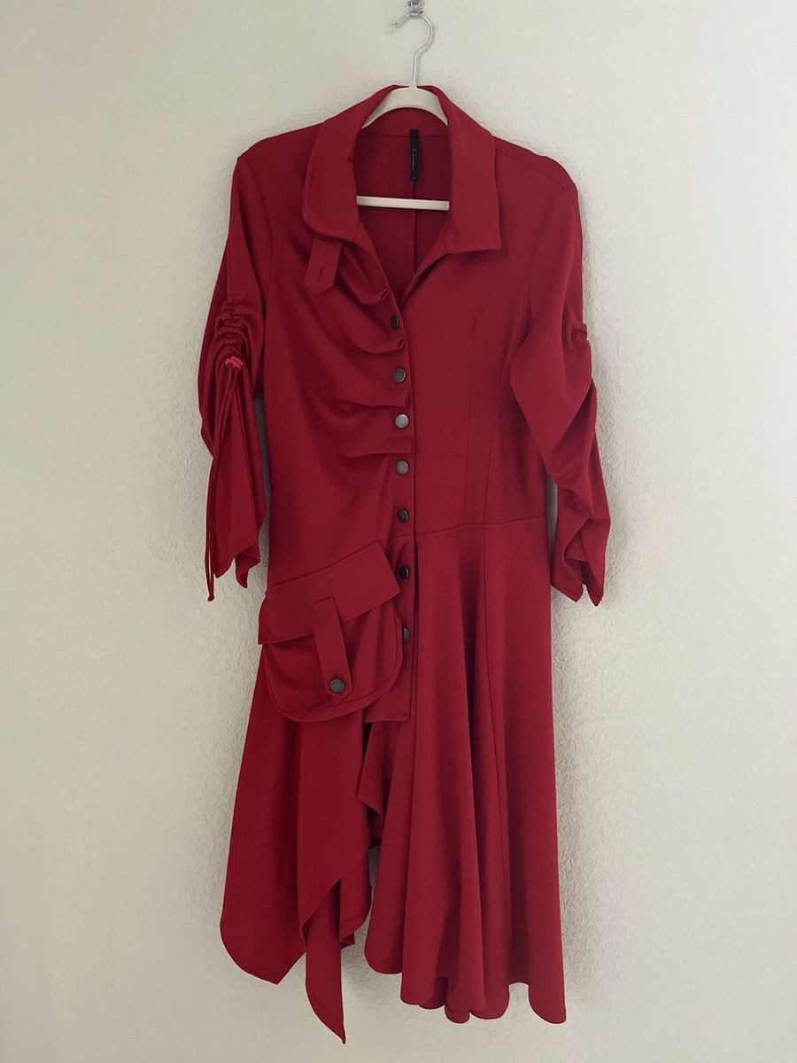 I.C. by Connie K Red Knit Dress Funky Size Large Fit Flare Pocket | eBay
