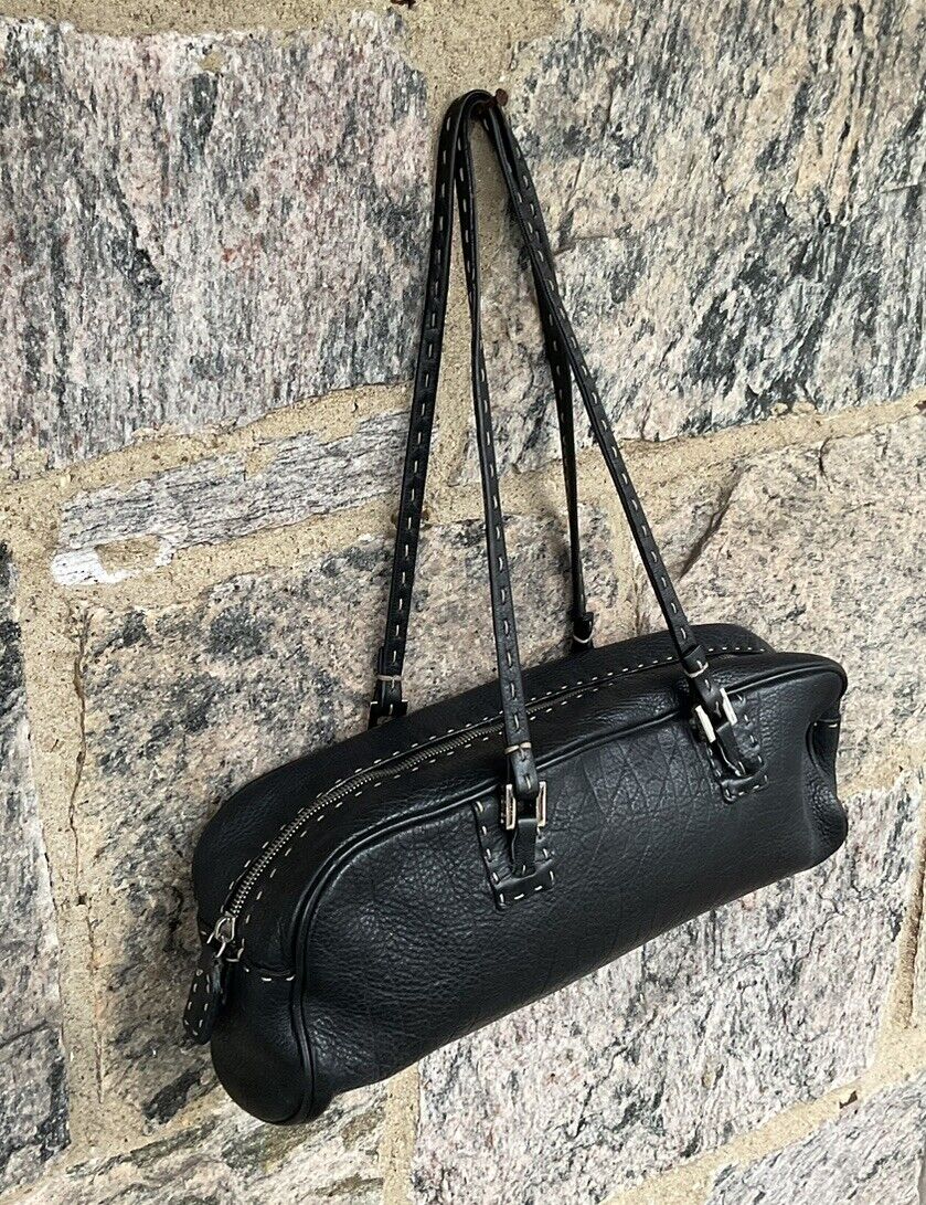 Fendi Selleria Shoulder Bag Handbag Black Leather… - image 3