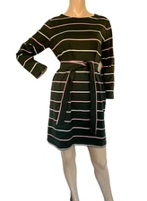 A.P.C Jac-Kaki Green Cotton Striped T-Shirt Jumper Belted Mini Dress SMALL NEW