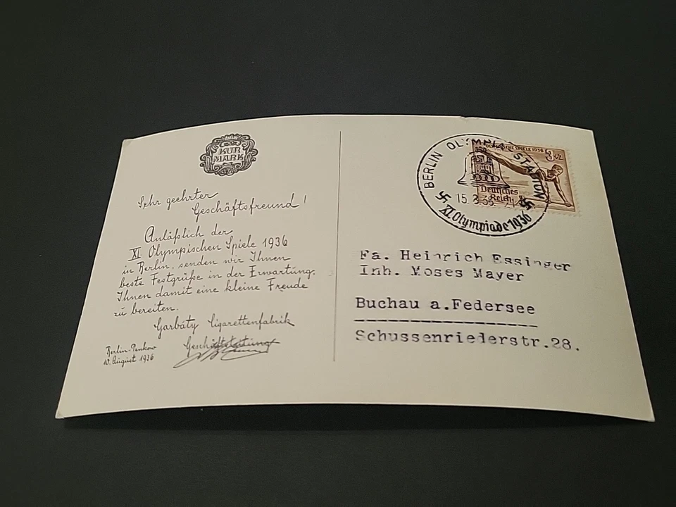 Germany Photo Postcard 1936, Berlin Olympics , Personal invitation, W/ Postmark  - Image 3 of 4