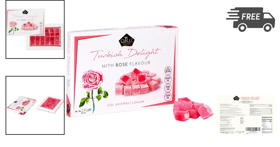 Turkish Delight Rose Flavor Soft Candy  No Nuts Gourmet Snack 40 Pcs - Image 2 of 4