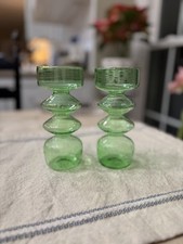 Two Green Glass Vases House of NuNu Delicate Handblown 6” Tall x 2.5” Wide
