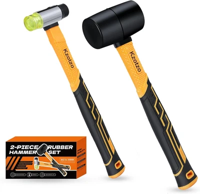 2-Piece Rubber Mallet Hammer Set, 8oz Rubber Hammer Mallet & 25mm Double-Faced S - Image 1 of 4