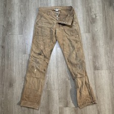 Topo Designs Pants Mens 30x302 Duck Canvas USA Made Double Knee Beige Splatter